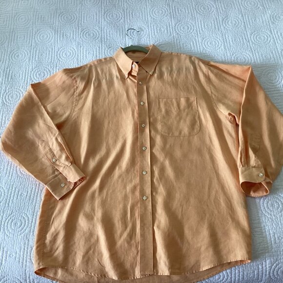 Jos. A. Bank 100% Linen Men’s size L orange button front Shirt loose fitting - Picture 8 of 8